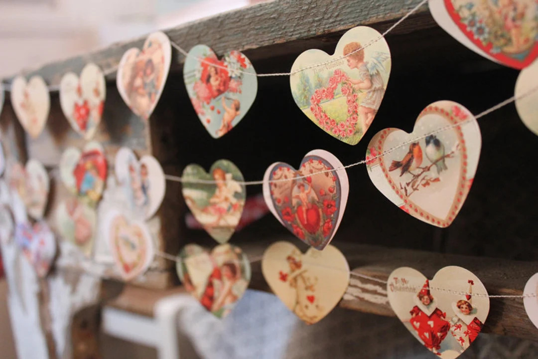 Vintage Valentine Heart Garland – Cupids & Love Birds Decor - Etsy | Etsy (US)