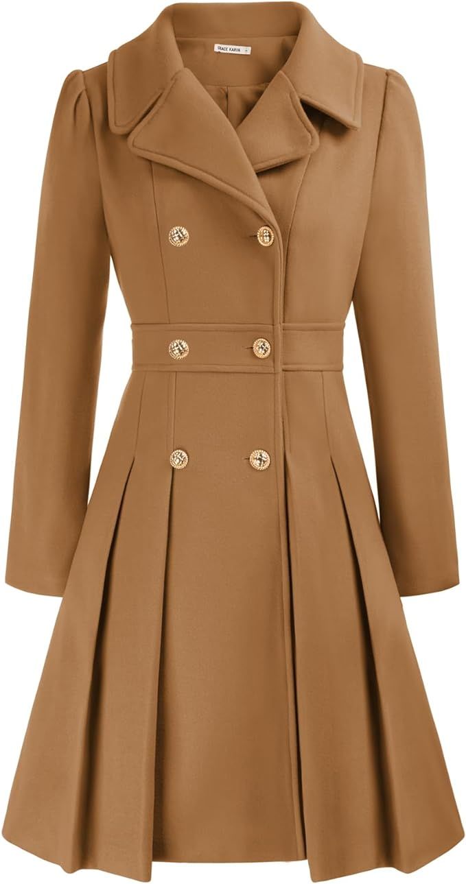 GRACE KARIN Women's Trench Coat Notch Lapel Double Breasted Thick A Line Pea Coats Jacket with Po... | Amazon (US)