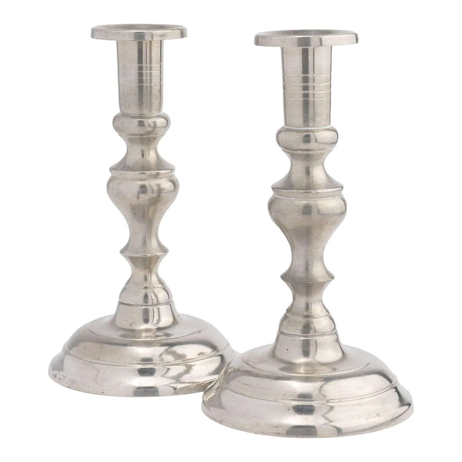 Pair of Woodbury Pewter Circular Dome Base Candlesticks, 1952 | Chairish