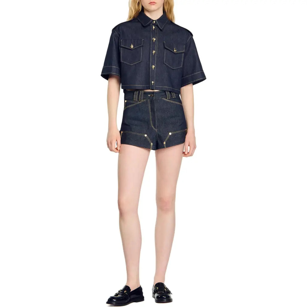 SANDRO Raw denim shorts in Deep Blu at Nordstrom, Size 40 Eu | Nordstrom