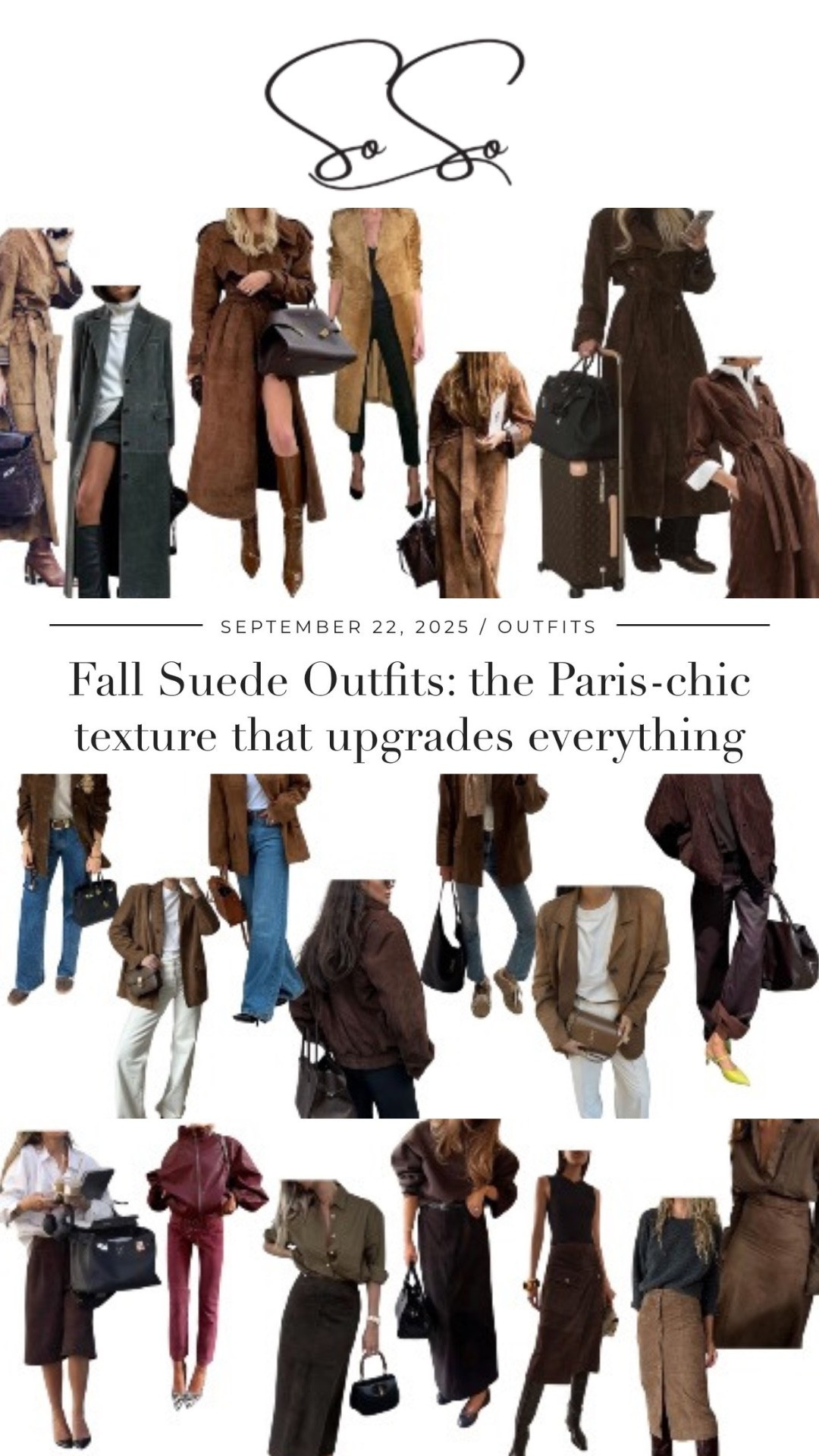 Fall Suede Outfits — coats, blazers, skirts and trousers in camel, chocolate and espresso. The matte texture adds depth to basics and reads instantly Paris-chic. Style rules: keep one hero suede piece per look; pair with crisp cotton or silk for contrast; anchor with denim or sharp tailoring. Shoe pairings that work now: knee boots, slingbacks, loafers or sleek kitten-heel pumps. Palette: cream, grey, olive, black. Care tip: brush and protect with suede spray.
Read the full guide on my blog: “Fall Suede Outfits: the Paris-chic texture that upgrades everything.”

Link: https://lasosoff.com/?p=166

Attached you’ll find my shop sélection to get this look—tap the product tags to shop.

suede trench coat, suede blazer, suede skirt, suede midi, suede trousers, camel suede, chocolate brown suede, fall outfits, Paris chic style, fall capsule wardrobe, knee boots, slingbacks, loafers, tailored denim, elevated basics

#LTKstyle #LTKSeasonal #LTKFinds #FallFashion #SuedeOutfits #ParisChic #SoSostyles #LaSoSoffashion

#LTKstyletip #LTKautumn #LTKworkwear