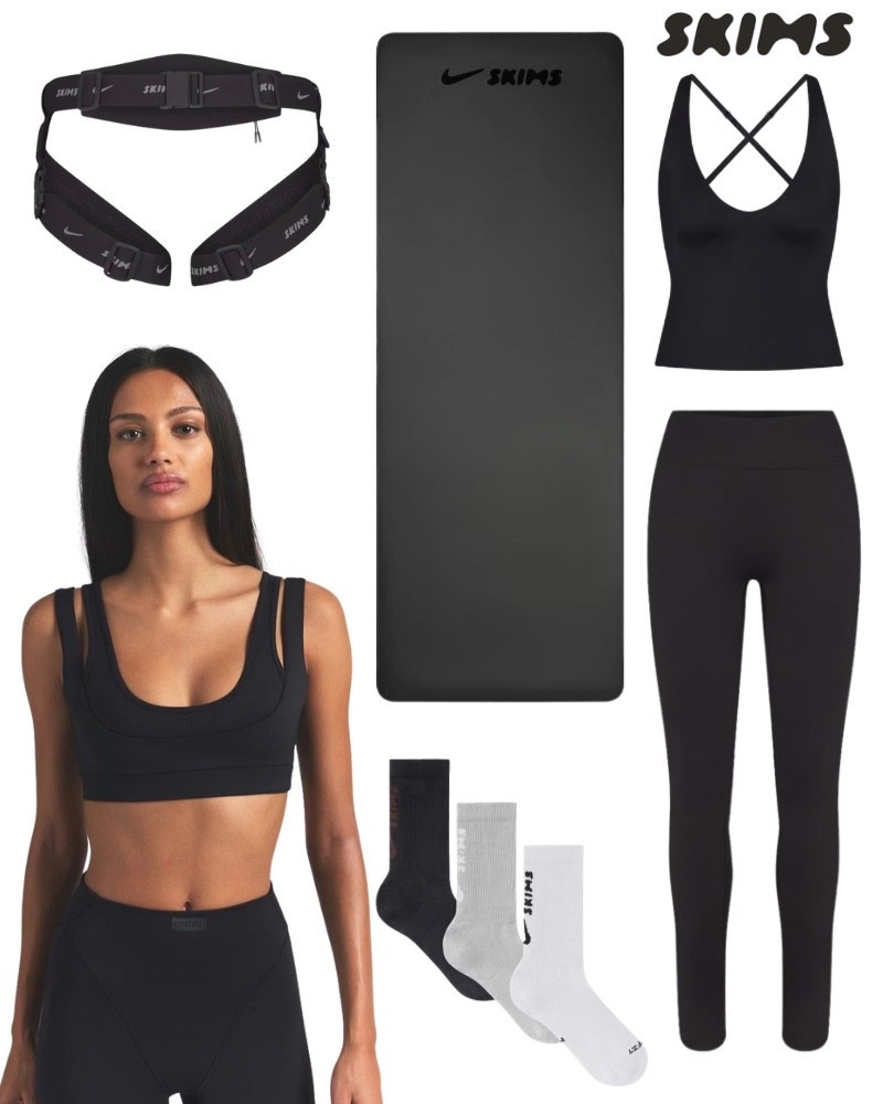 Skims X Nike black leggings, scoop neck, tank top, double sports bra, socks, yoga mat, fitness, active, lounge.


#LTKfitnessgoals #LTKActive #LTKselfcare