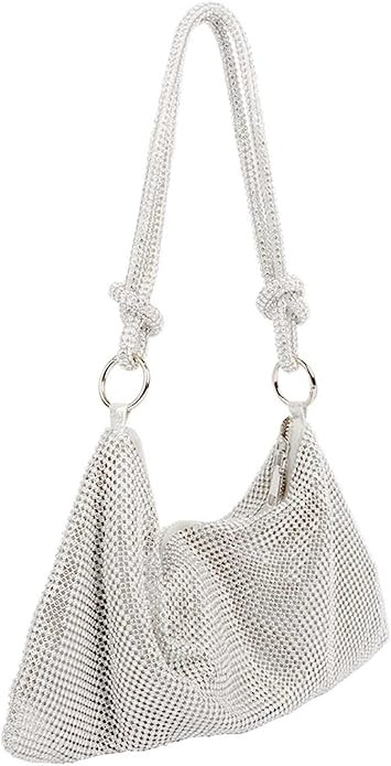 Rhinestone Evening Clutch Bag,Silver Clutch Bag Crossbody Bag,Silver Crystal Clutch Shiny Shoulde... | Amazon (UK)