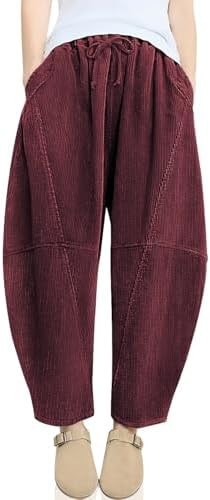 TARSE Womens Corduroy Harem Pants Casual Elastic Waist Wide Leg Pants Loose Fit Baggy Trousers wi... | Amazon (US)