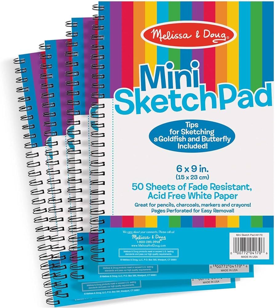 Melissa & Doug Mini-Sketch Spiral-Bound Pad (6 x 9 inches) - 4-Pack - Sketch Book For Kids, Drawi... | Amazon (US)