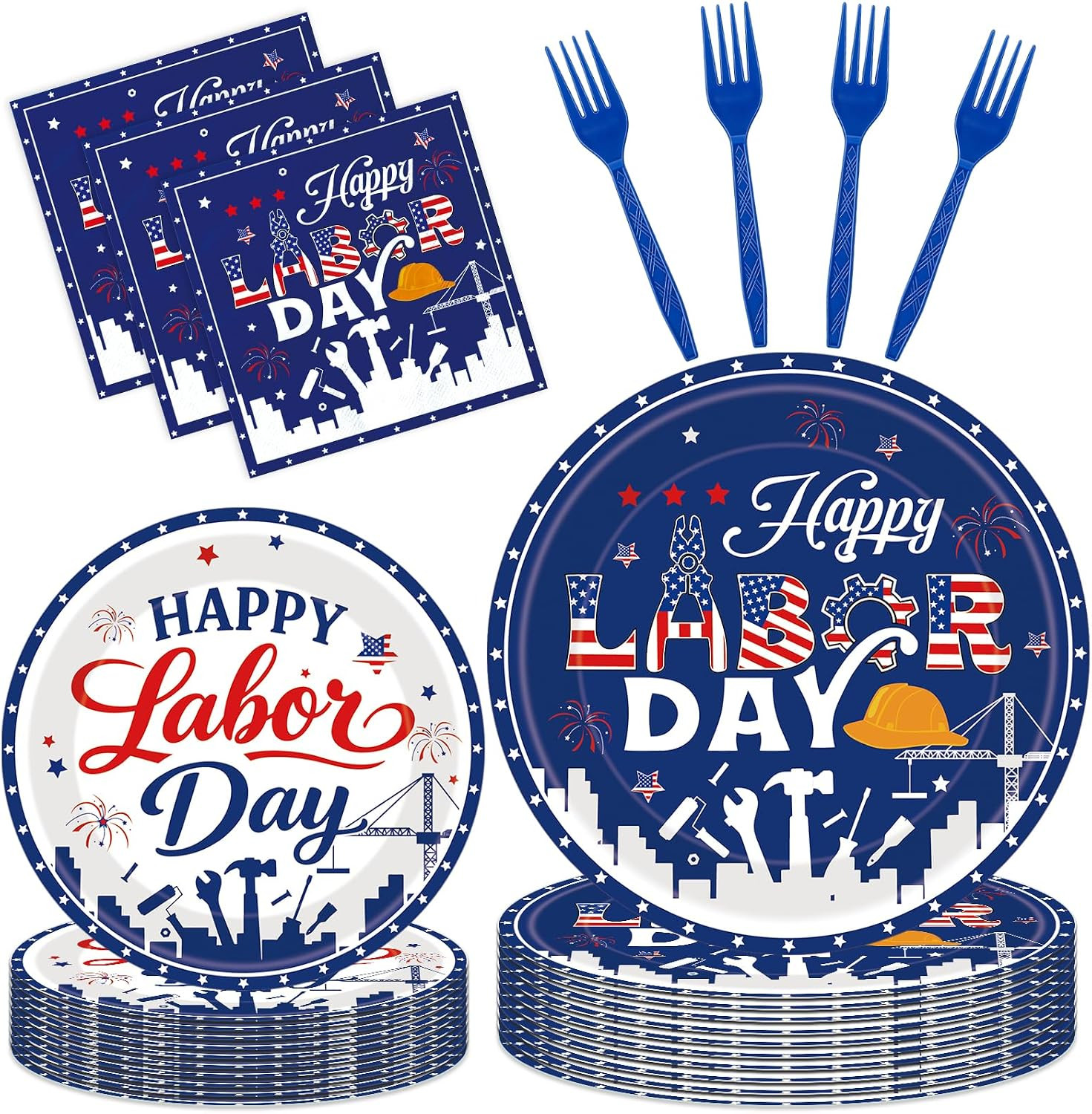 Labor Day Party Decorations - 96 Pcs Happy Patriotic USA Tableware | Amazon (US)