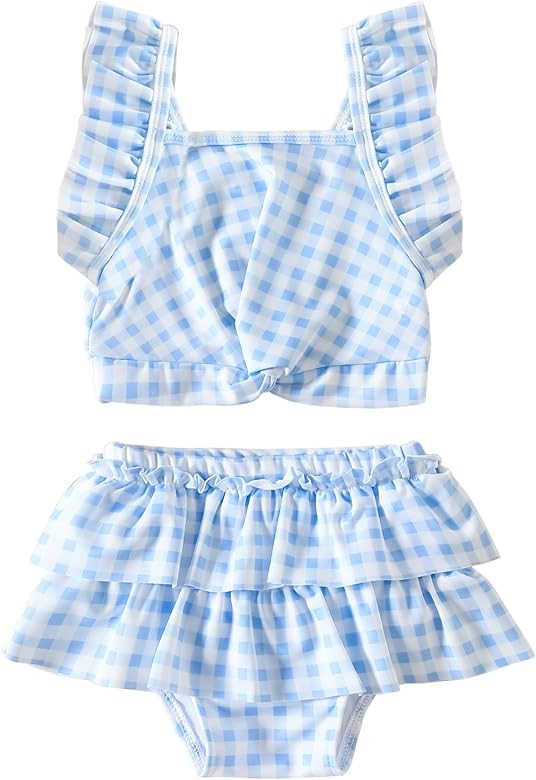 Toddler Baby Girls Swimsuits Two Piece Sets Summer Sleeveless Striped ​Ruffle Swimwear Bathing ... | Amazon (US)