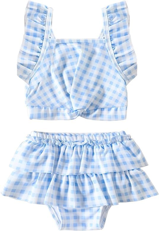 Toddler Baby Girls Swimsuits Two Piece Sets Summer Sleeveless Striped ​Ruffle Swimwear Bathing ... | Amazon (US)