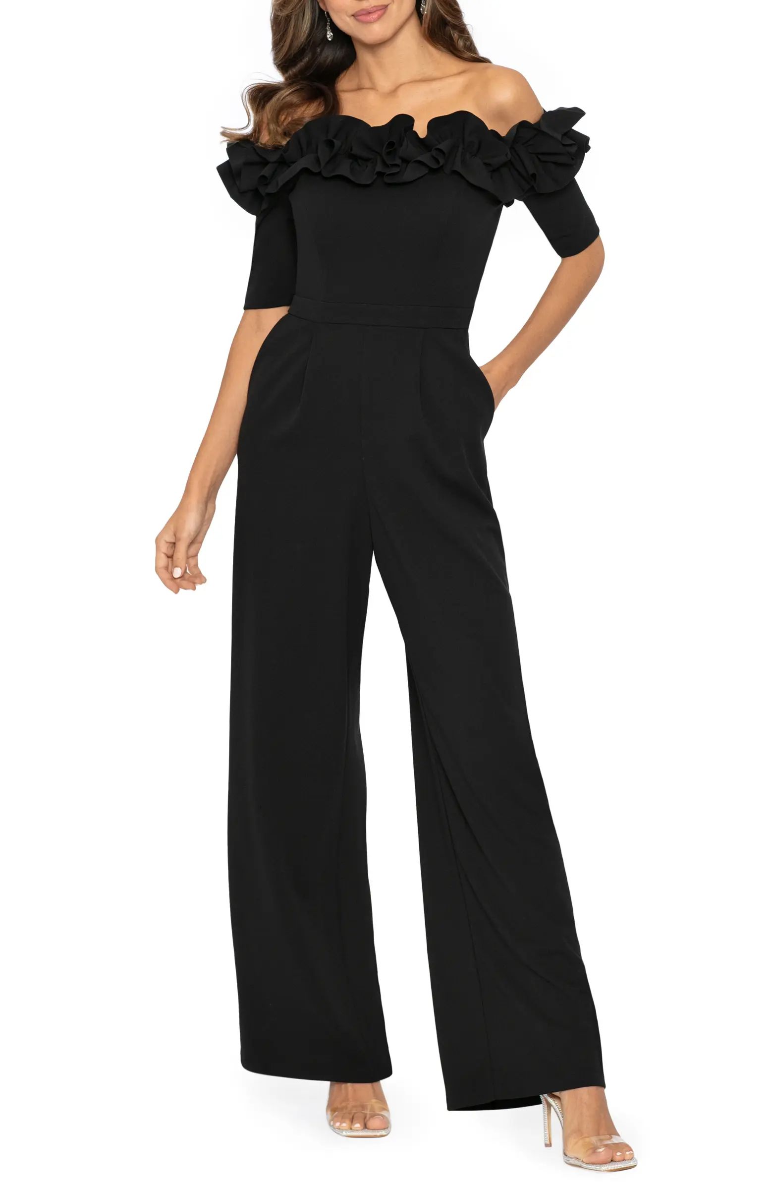 Ruched Ruffle Scuba Crepe Jumpsuit | Nordstrom