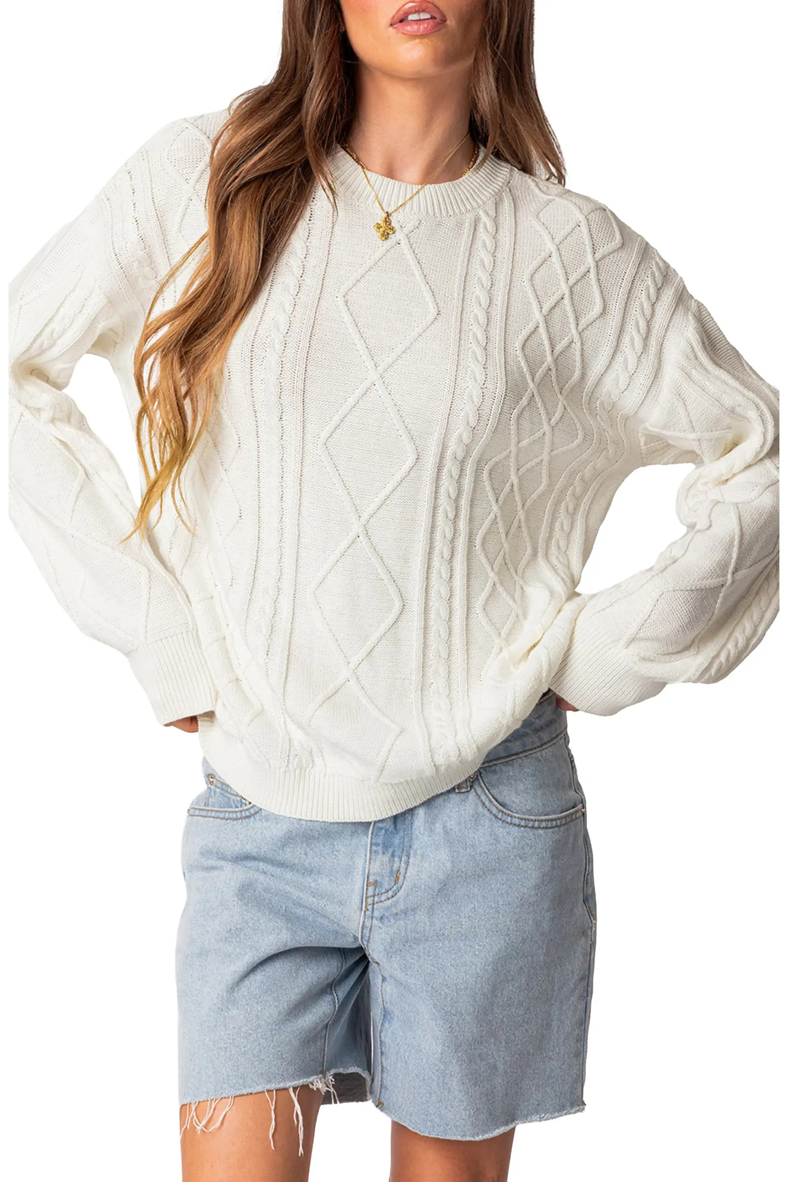 EDIKTED Jessy Oversize Cotton Cable Stitch Sweater (Women) | Nordstrom | Nordstrom