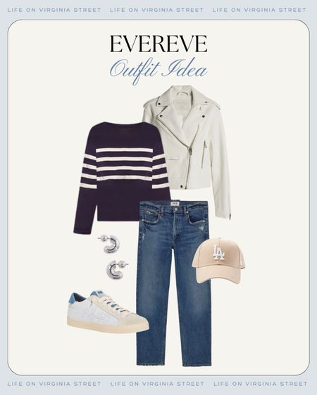 The cutest late winter and early spring outfit idea featuring items from Evereve! I’m loving this striped navy blue sweater paired with these straight jeans, vegan leather jacket, NY Yankees ball cap, cute sneakers and simple accessories!
.
#ltkfindsunder100 #ltkfindsunder50 #ltkstyletip #ltkover40 #ltkmidsize #ltksalealert #ltkseasonal cute outfit ideas, simple outfit ideas, errands outfits, weekend outfits, casual outfits

#LTKfindsunder100 #LTKSeasonal #LTKstyletip