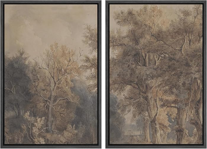 SIGNWIN Framed Canvas Print Wall Art Set Vintage Tree Sketch Classic Sepia-Toned Forest Illustrat... | Amazon (US)