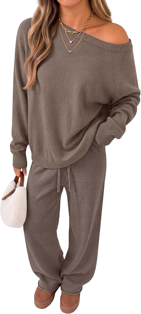 ZESICA Womens Fall Off the Shoulder 2 Piece Lounge Sweater Matching Sets | Amazon (US)