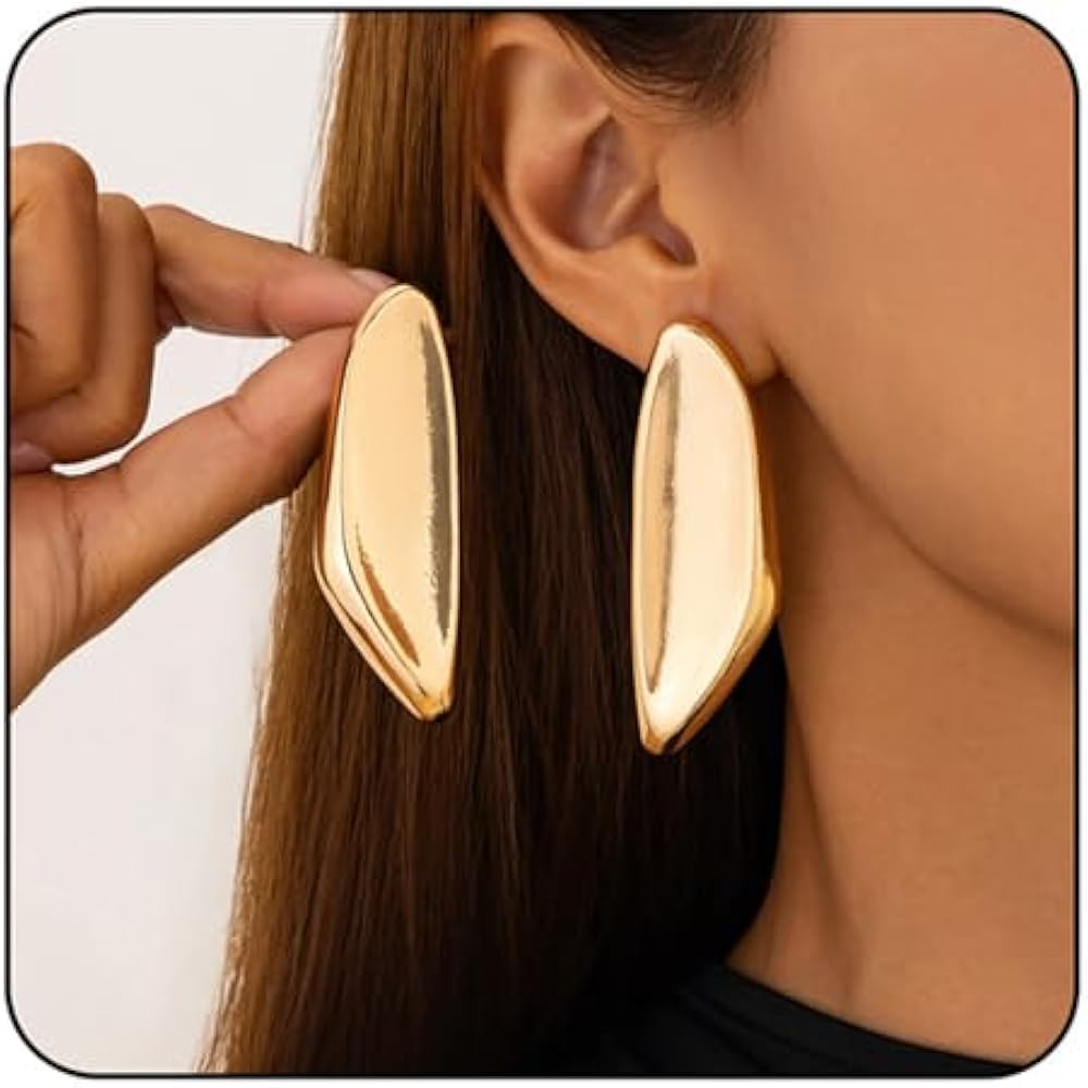 Chunky Gold Dangle Drop Earrings for Women Gold Statement Earrings Large Geometric Earrings Minim... | Amazon (US)