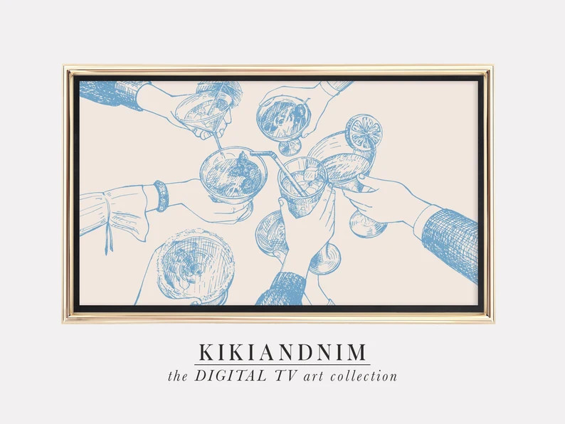 Samsung Frame Tv Art Cute Frame Tv Art Blue Art for Frame Tv Modern Bar Cart Decor the Frame Tv A... | Etsy (US)