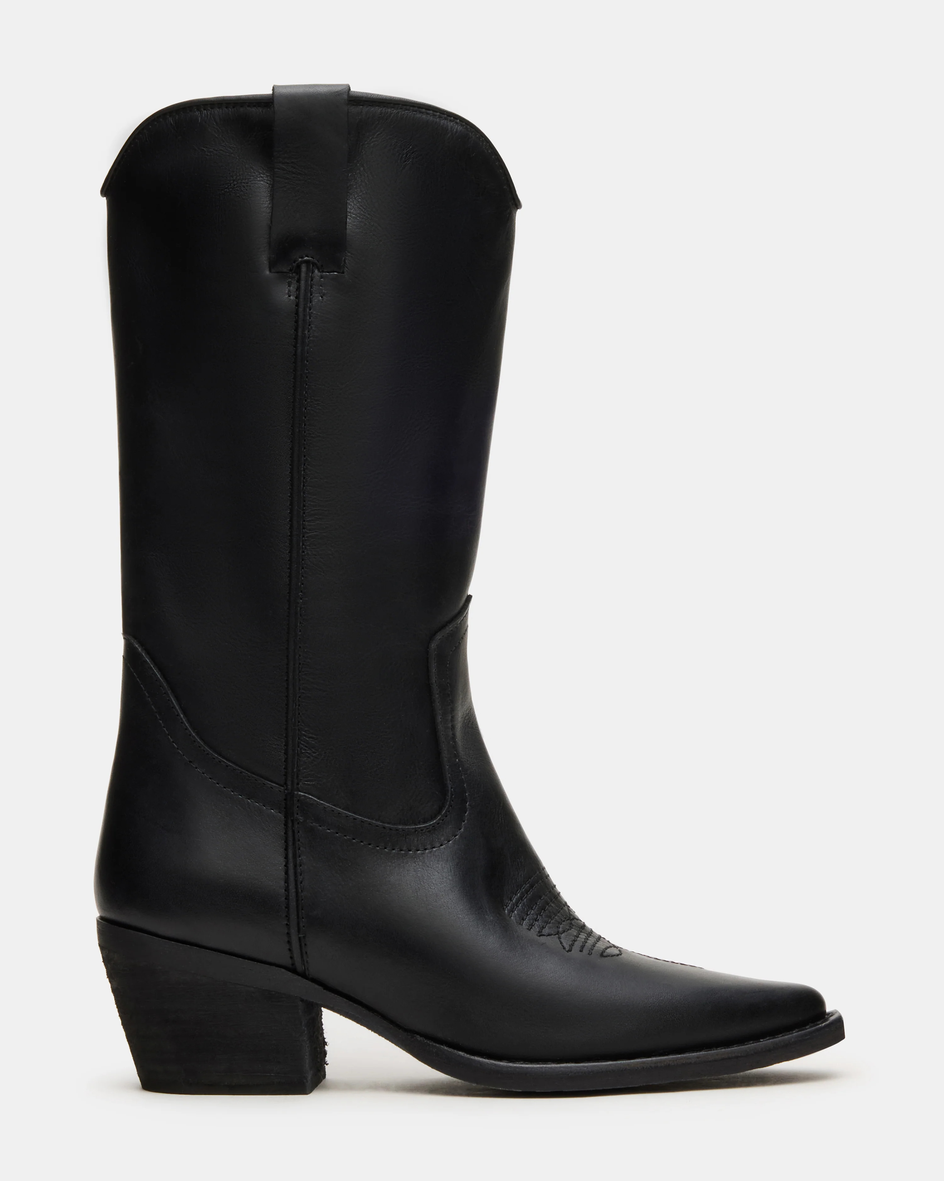 ALBANY Black Leather Pointed-Toe Western Boot | Women's Designer Boots | Steve Madden (Canada)