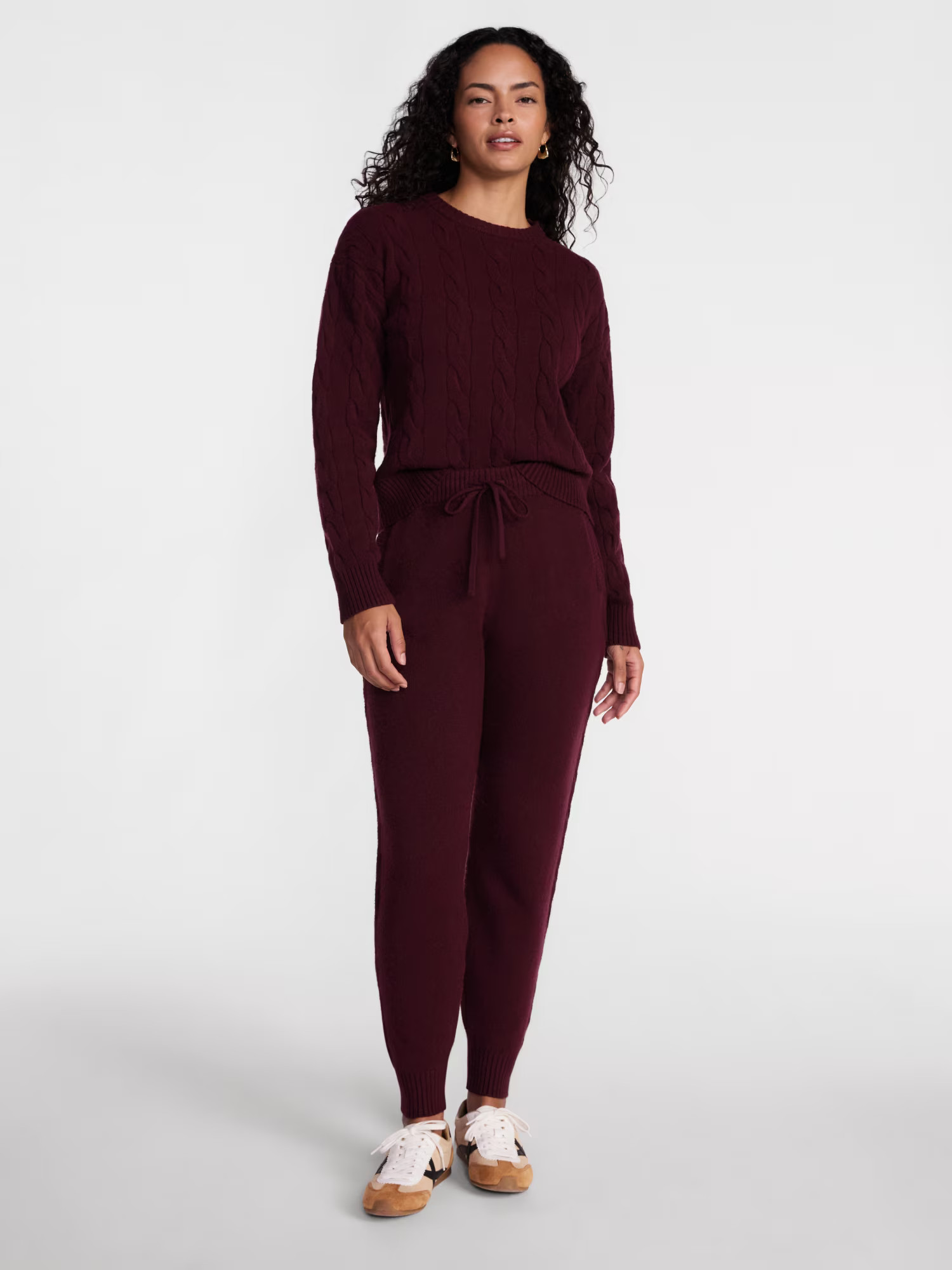 Scenario Women's Cable Crewneck Sweater and Jogger Pants Set, 2-Piece, Sizes XS-XXXL | Walmart (US)