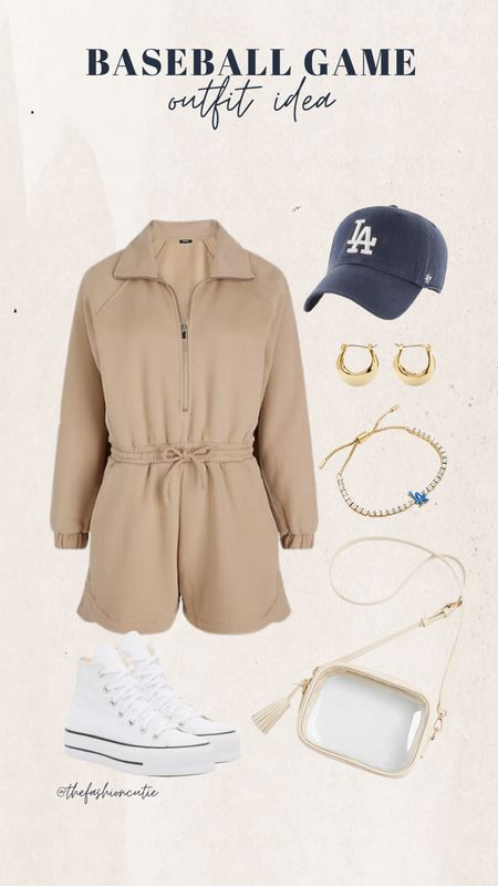 Baseball game outfit you’ll actually wear. I love this long sleeve romper with high top sneakers a hat and trendy accessories to complete the look.

#LTKstyletip #LTKfindsunder100