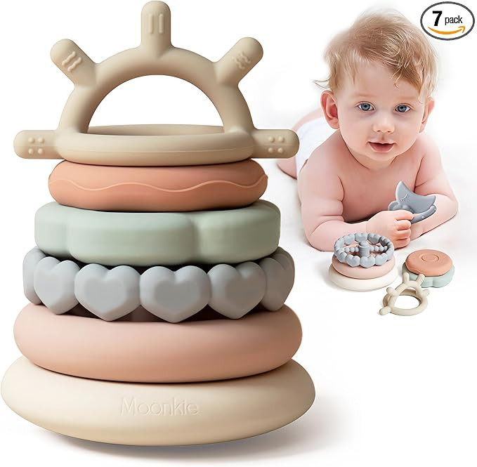 Moonkie Stacks of Circles Soft Teething Toy Educational Learning Stacking Ring Toys for Babies, 7... | Amazon (UK)