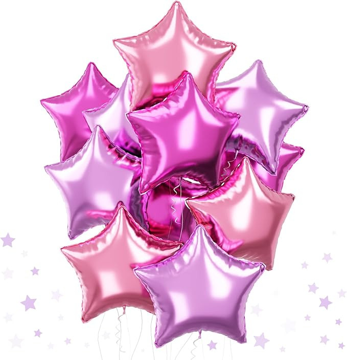 Purple Pink Star Foil Balloons Set, 18 Inch 12 Pcs Lavender Pink Pentagram Aluminum Foil Balloons... | Amazon (US)