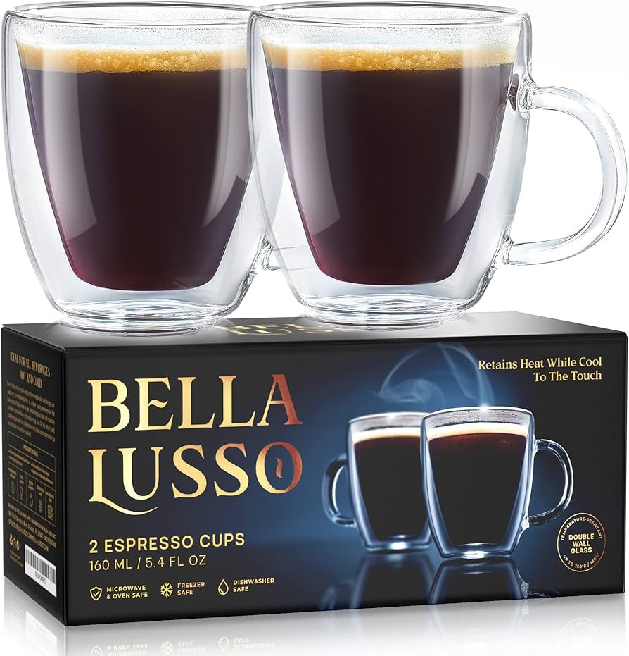 Glass Espresso Cups - Double Wall Insulated Coffee Mugs - Designed in USA - Set of 2, 5 oz - For ... | Amazon (US)