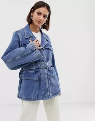 Selected Femme tie waist denim jacket with balloon sleeves | ASOS | ASOS (Global)