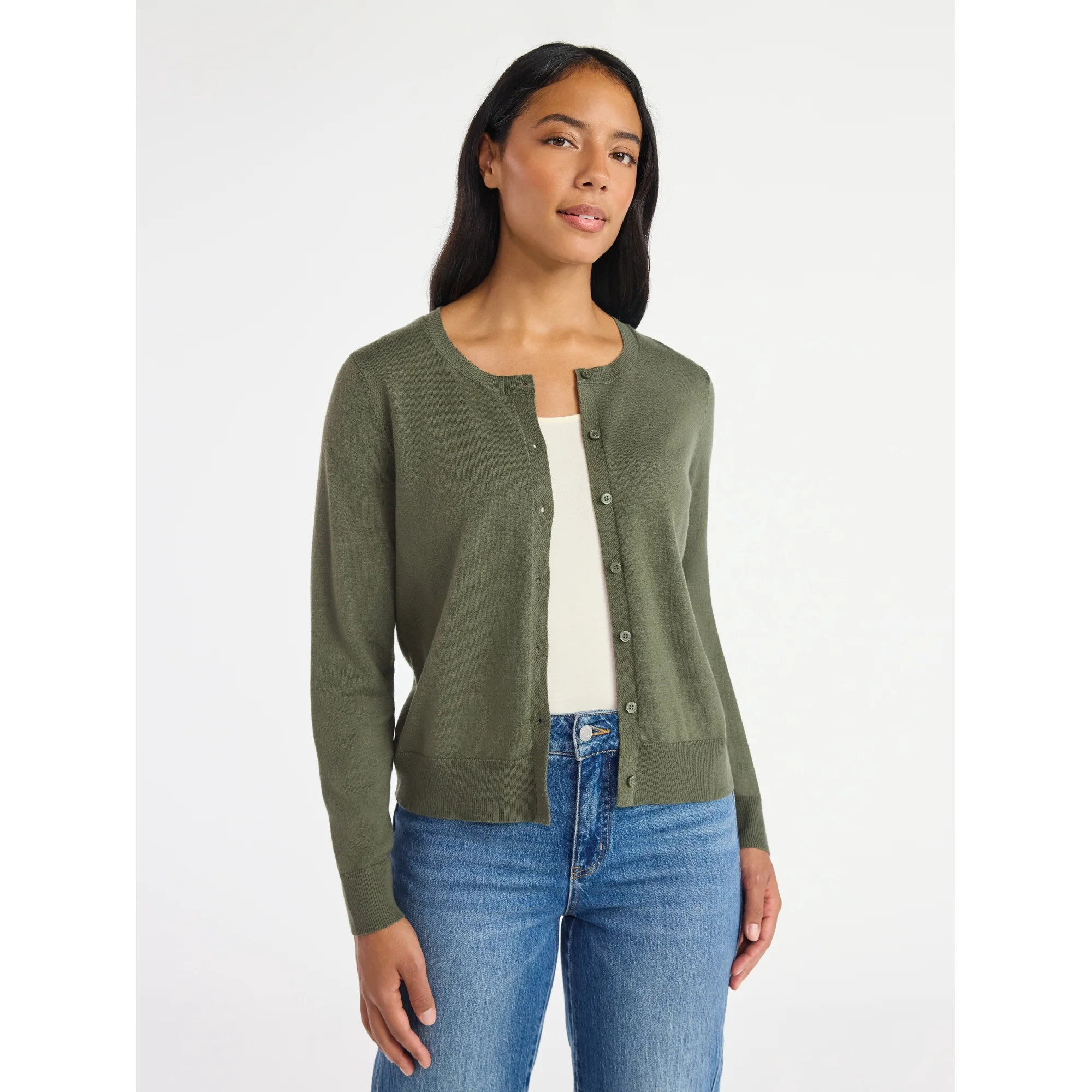 Time and Tru Women's Fine Gauge Cardigan Sweater, Lightweight, Sizes XS-XXXL | Walmart (US)