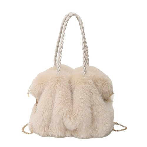 Extolove Furry Purse Winter Fluffy Bags for Women Fuzzy Tote Bag Handbags Faux Fur Bag Fluffy Shoulder Crossbody Bag (Beige) | Amazon (US)
