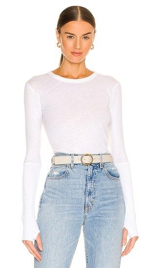 Enza Costa Cashmere Cuffed Crew Neck Top in White | Revolve Clothing