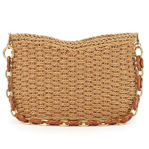 GOKTOW Straw Purse Bag,Woven Handbag,Summer Purse,Raffia Tote CrossBag for Beach Summer Travel,Brown | Amazon (US)