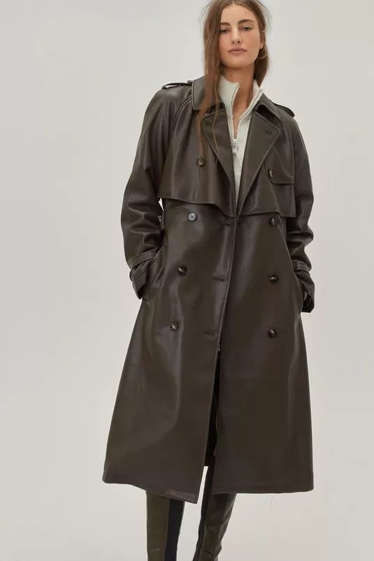 Faux Leather Button Down Longline Trench Coat | NastyGal (UK, IE)