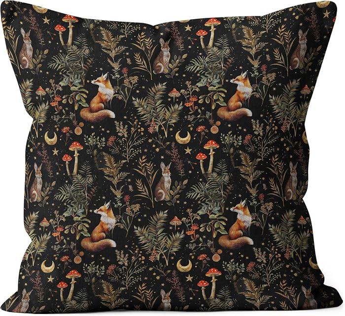 Dark Cottagecore Fox Mushroom Enchanted Forest Witchy Pillow Covers 18x18, Dark Academia Botanica... | Amazon (US)