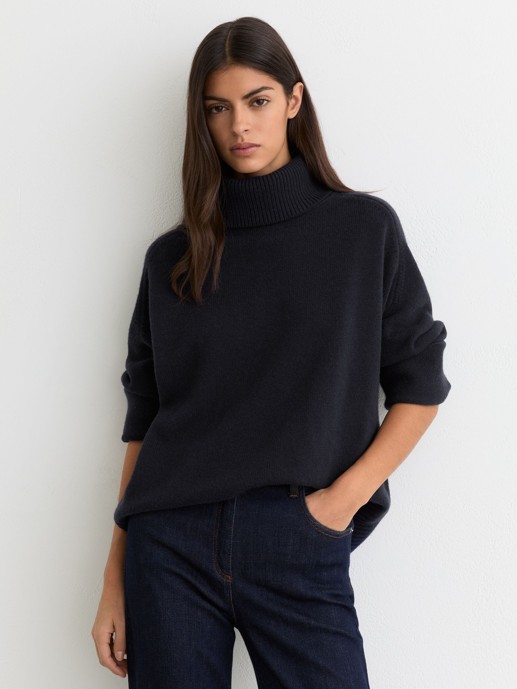 Reiss Wool-Cashmere Roll-Neck Jumper in Navy | REISS | Reiss US