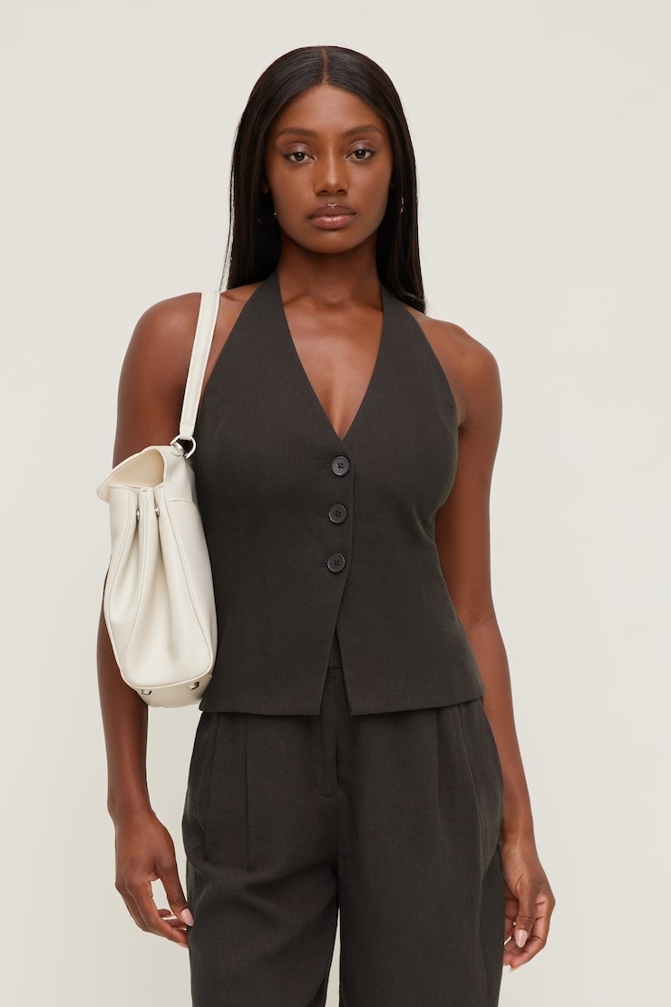Linen Halter Vest - Dynamite - Brown - Women Clothing | Dynamite Clothing