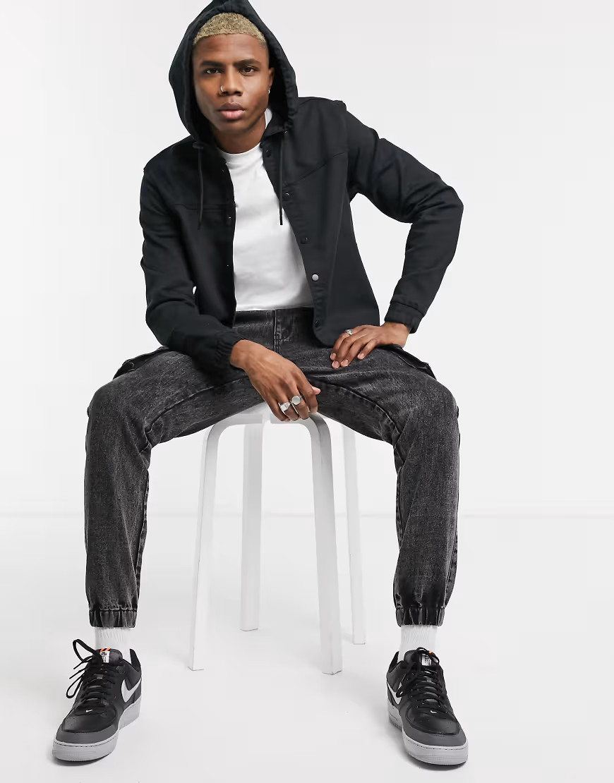Bershka hooded shacket in black | ASOS (Global)