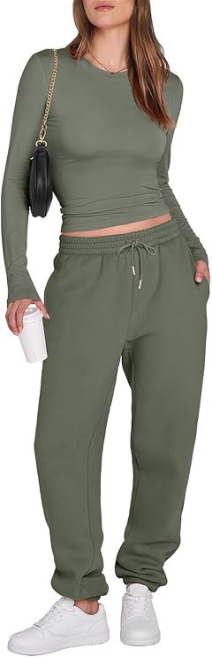 ANRABESS Womens 2 Piece Sweatsuits Long Sleeve Tight Shirt Tops Joggers Fleece Sweatpants Sets 20... | Amazon (US)