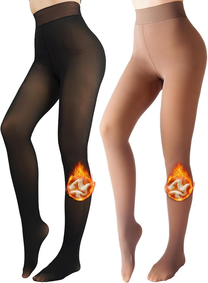 Fleece Lined Tights Sheer Women - Fake Translucent Warm Pantyhose Leggings Sheer Thick Tights for... | Amazon (US)