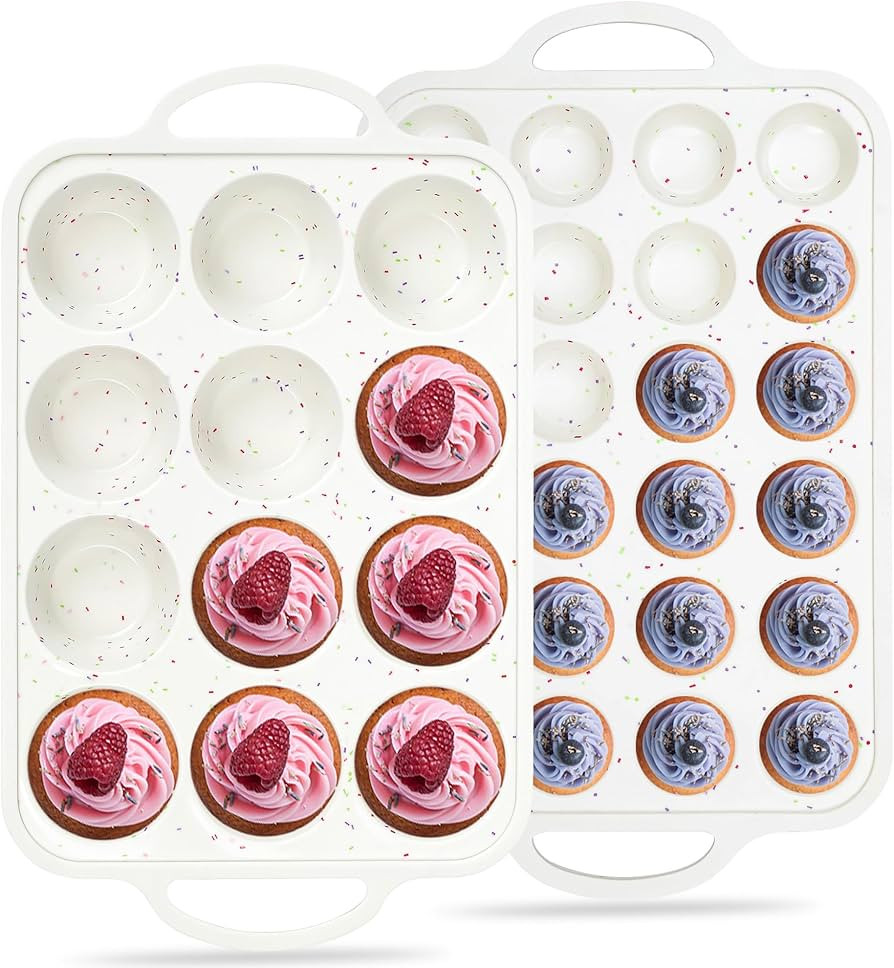 Regular 12 Cup and Mini 24 Cup Nonstick Cupcake Pan Set Silicone Muffin Pan for Baking Silicone C... | Amazon (US)