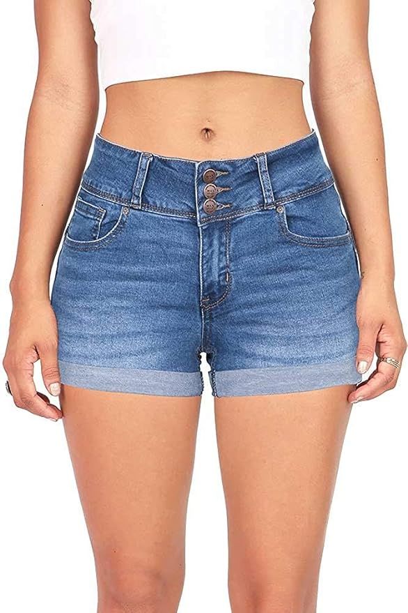 Wax Women's Juniors Stetchy Mid Rise Denim Shorts | Amazon (US)