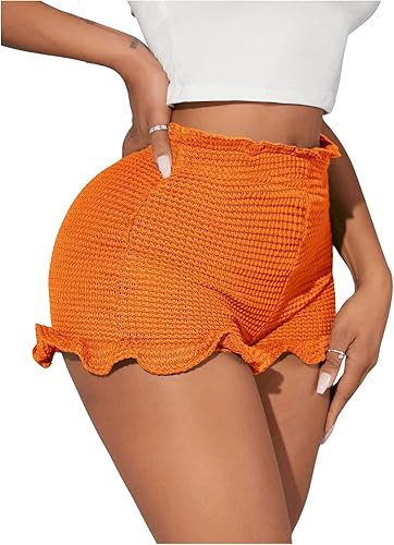 GORGLITTER Women's Ruffle Bloomer Shorts Elastic Waist Crochet Mini Frilly Shorts | Amazon (US)