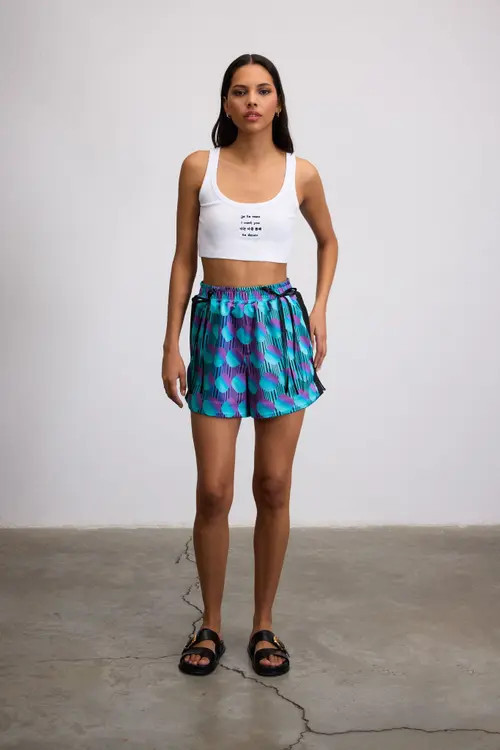 Je Te Veux Jett Polka Dot Elastic Wasited Shorts With Bow Detail in Purple at Nordstrom, Size Small | Nordstrom