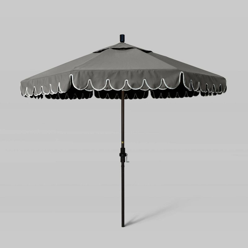 9' Sunbrella Scallop Base and Fiberglass Ribs Market Patio Umbrella with Crank Lift - Bronze Pole... | Target