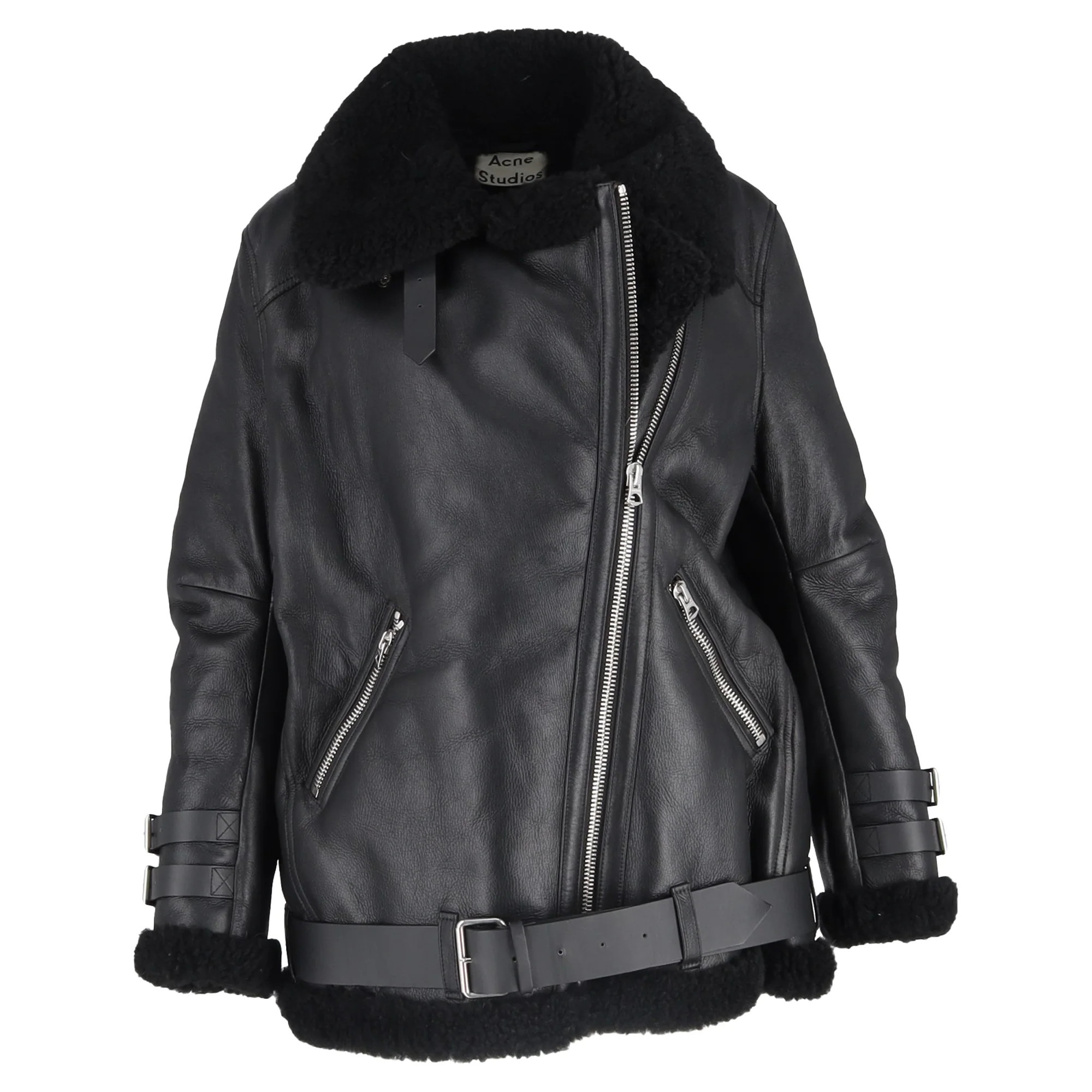 Acne Studios Shearling Aviator Jacket in Black Leather | Shop Simon