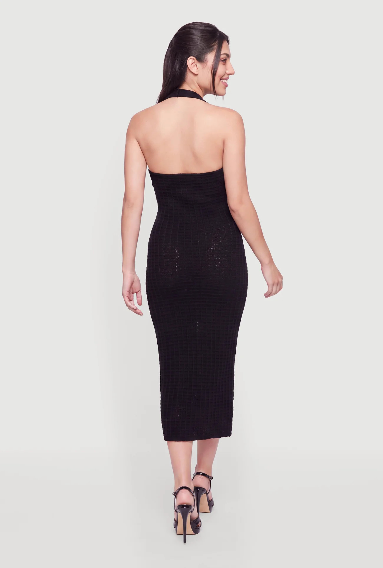 Waffle Knit Faux Button Front Halter Maxi Dress | Rainbow Shops