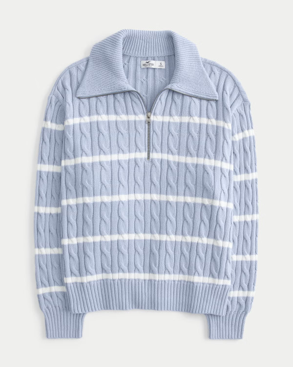 Oversized Cable-Knit Half-Zip Sweater | Hollister (US)