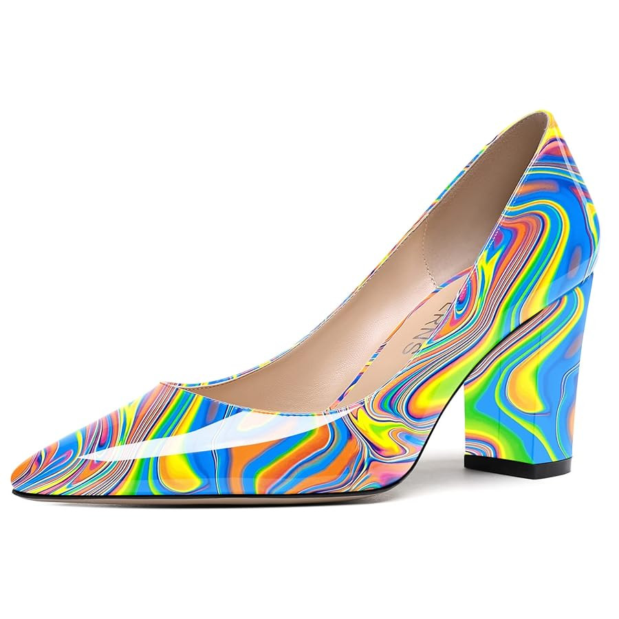 WAYDERNS Women's Solid Slip On Pointed Toe Patent Block High Heel Pumps Shoes 3.5 Inch | Amazon (US)