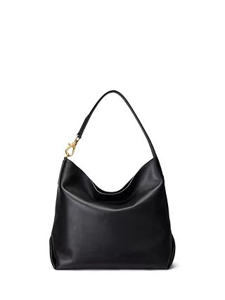 Lauren Ralph Lauren Kassie Large Leather Shoulder Bag, Black | John Lewis (UK)