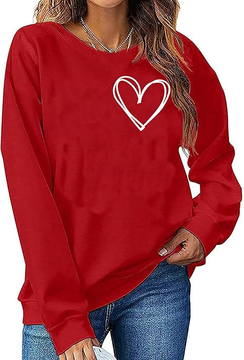 LLHXRUI Valentine's Sweatshirt for Women Cute Love Heart Shirts Casual Long Sleeve Valentine Tshi... | Amazon (US)