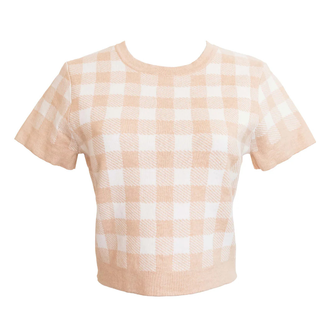 Gingham Knit Top, Blush | The Avenue