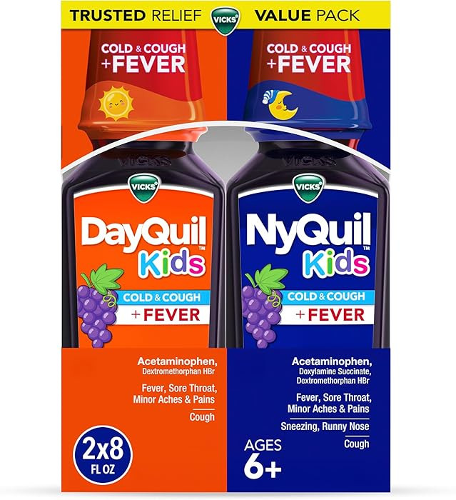 VICKS DayQuil and NyQuil Kids Grape Cold & Cough + Fever Multi-Symptom Relief Liquid Co-Pack, Spe... | Amazon (US)